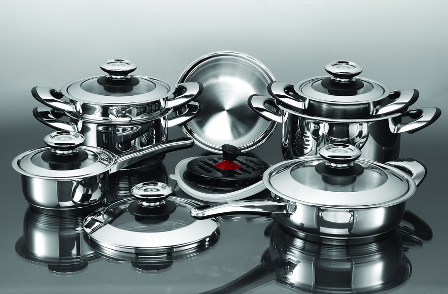 stainless steel cookware set,16 pcs stainless steel wide edge cookware set