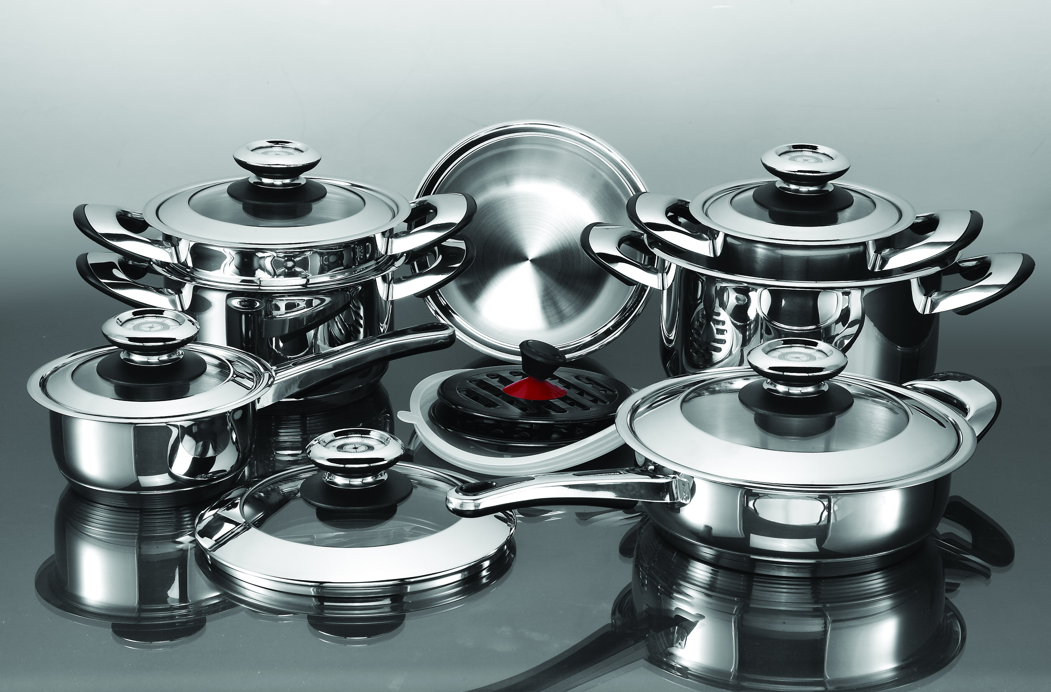 stainless steel cookware set,16 pcs stainless steel wide edge cookware set